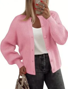 Round Neck Buckle Autumn Fashion Clothing Sweater - Pink - View 1