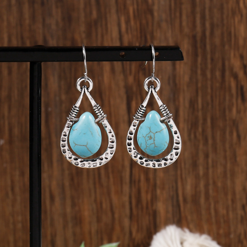 Turquoise Teardrop-shaped Wrapped-wire Vintage Womens Earrings