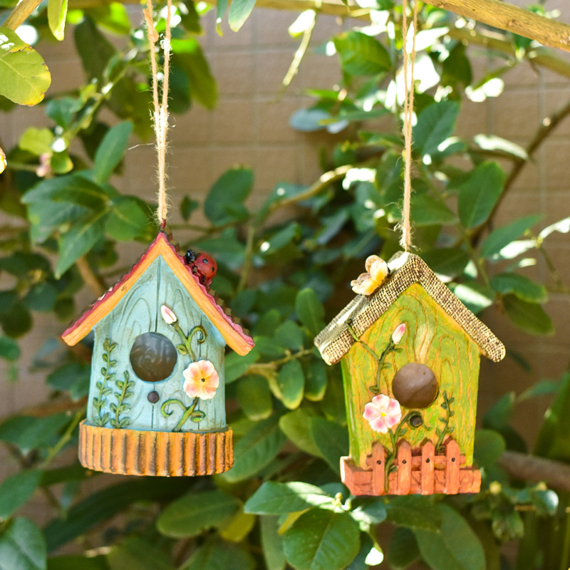 Rustic Birdhouse Outdoor Garden Decoration Bird Nest Sculpture Courtyard Ornament