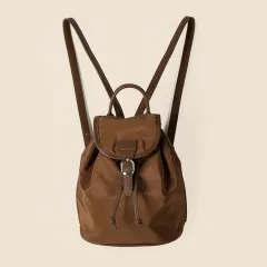 Nylon Drawstring Bundle Backpack Casual Versatile Simple Solid Colour Large Capacity - Brown - View 1