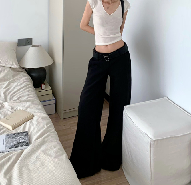 Black Hot Girl Low Waist Suit Pants For Women