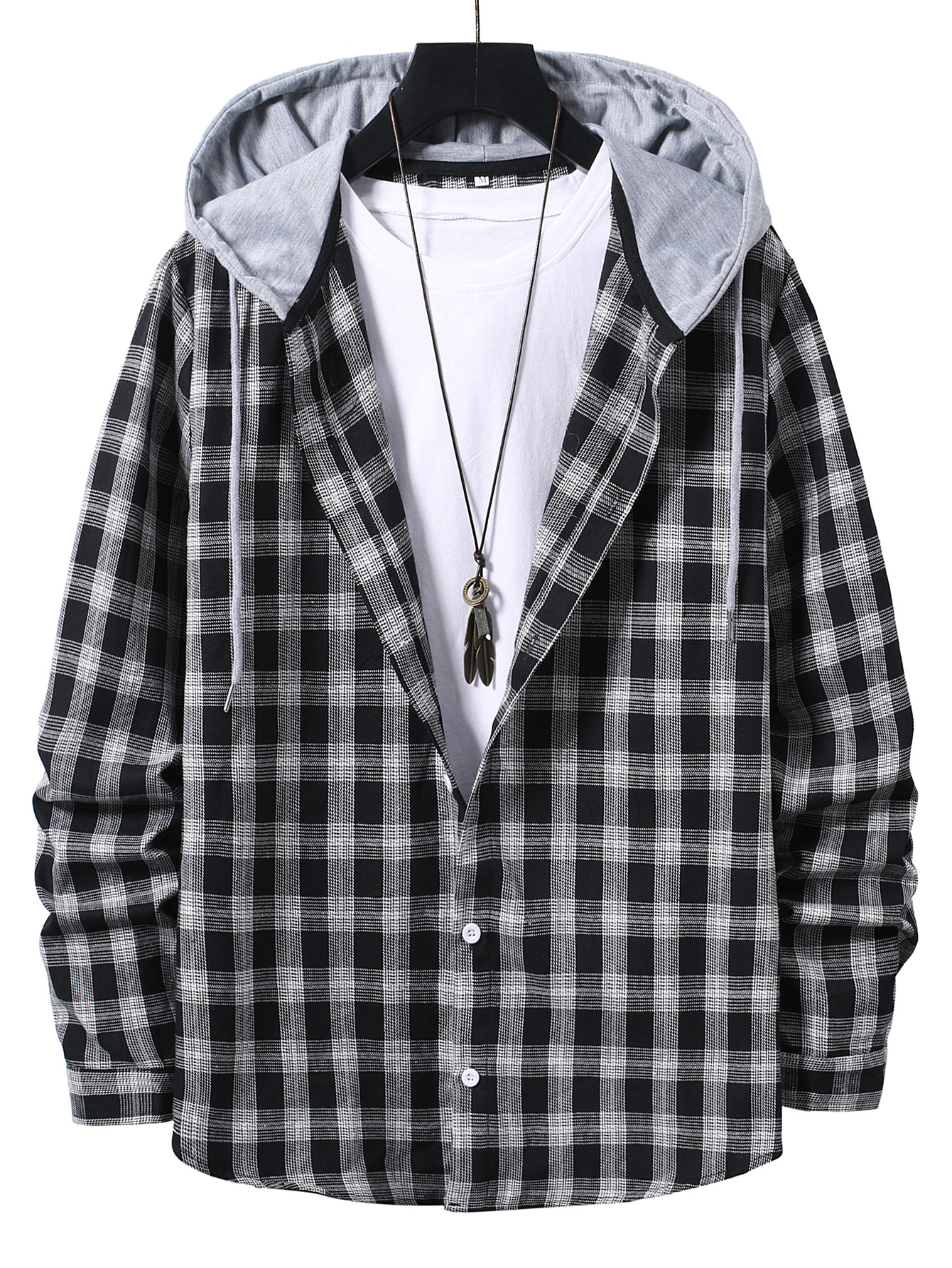 Title 6, Nieuwe Heren Hooded Plaid Shirt met Lange Mouwe...