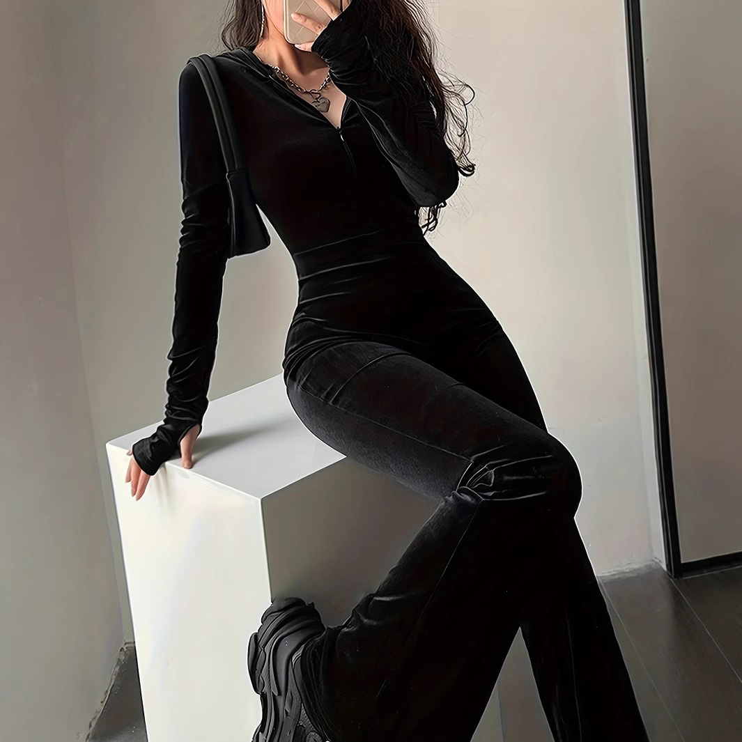 Velvet Slim Fit Hood Jumpsuit
