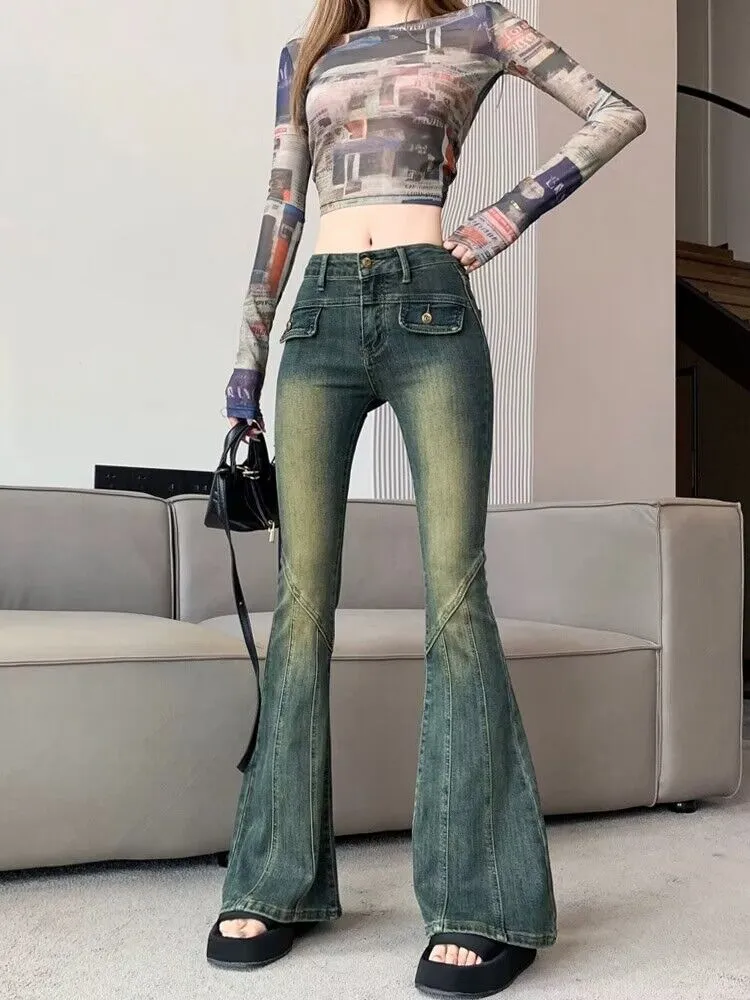 Women's Fashionable Retro Gradient Color Skinny Jeans - Blue