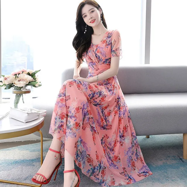 Long Slimming Chiffon Dress Pink Anemone - Shop at LoveMi