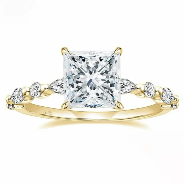 Square Zircon Princess Cut Diamond Ring Gold - Shop at LoveMi