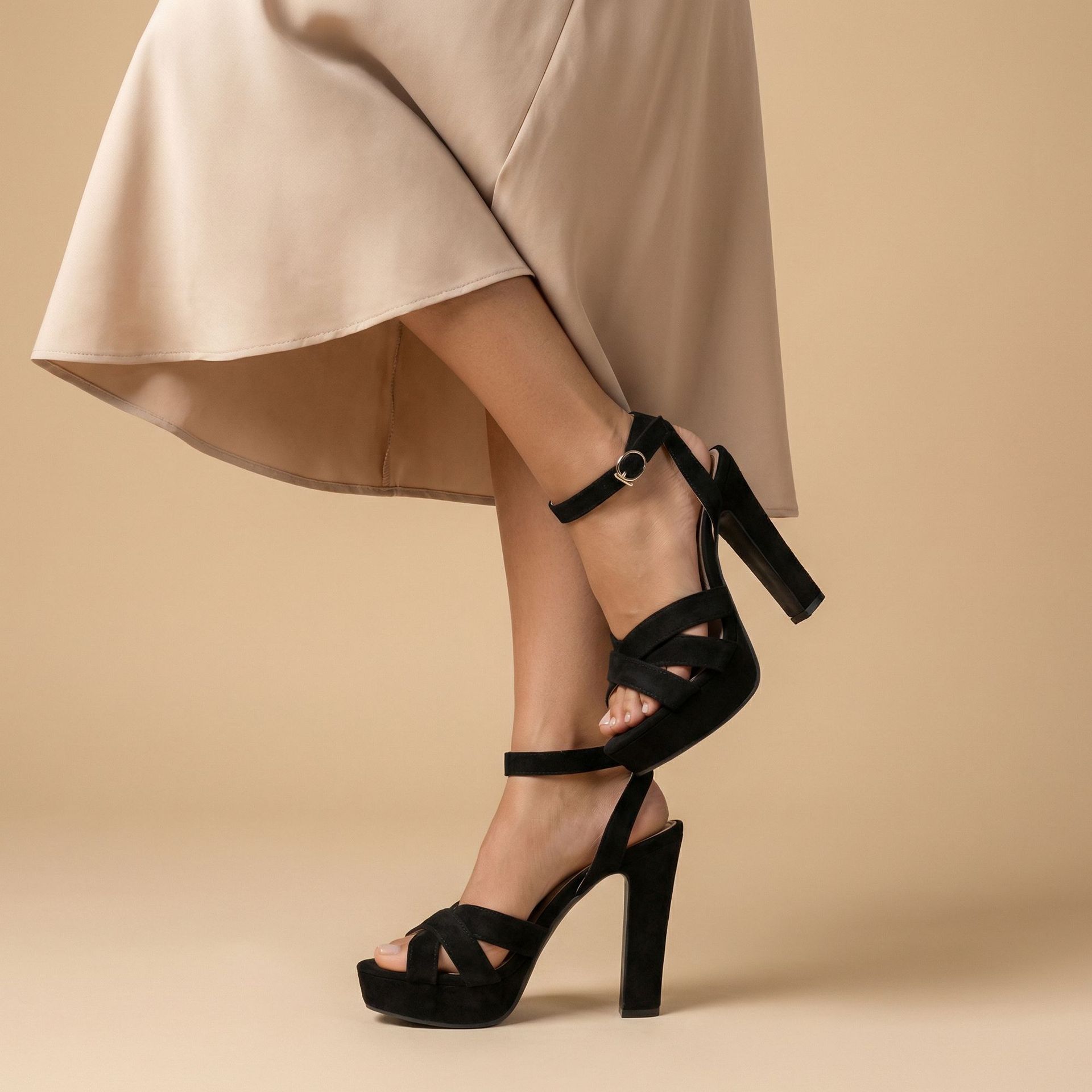 Faux Suede Chunky Heeled Sandals