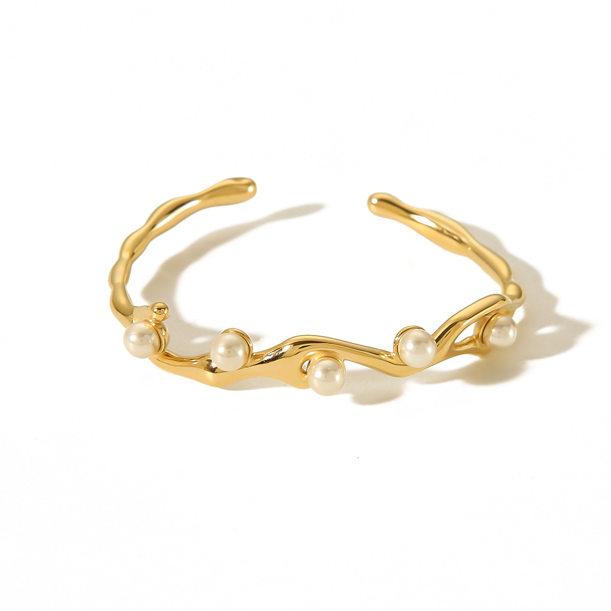 French Retro Style Stainless Steel Inlaid Pearl Opening Bracelet