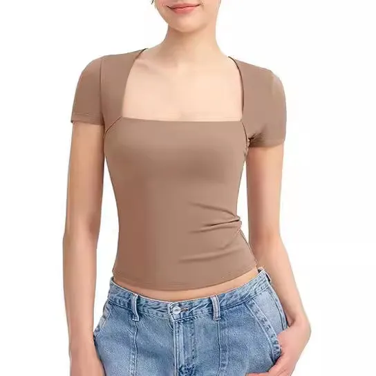 Summer Pullover Outer Wear Slim T shirt Dark Brown - Shop at LoveMi