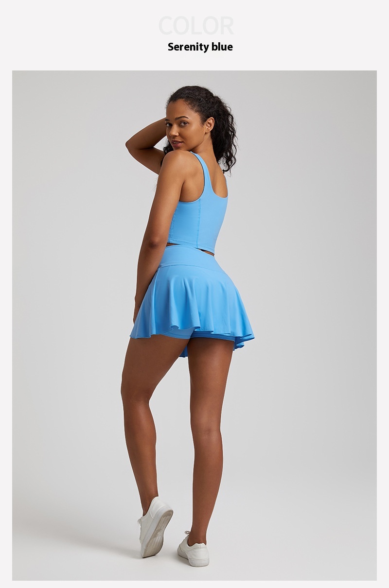 Nude Feel Outdoor Running Fitness Casual Pleated Mini Skirt Vest Suit - Image 8