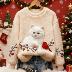 3D Digital Print Pattern Christmas Women's Flannel Sweatshirt - Dz245774Lyjapricot - View 1