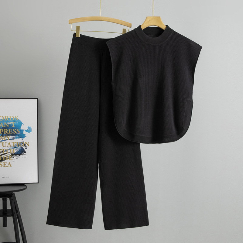 Sleeveless Knit Vest And Wide-leg Pants Set - Image 3