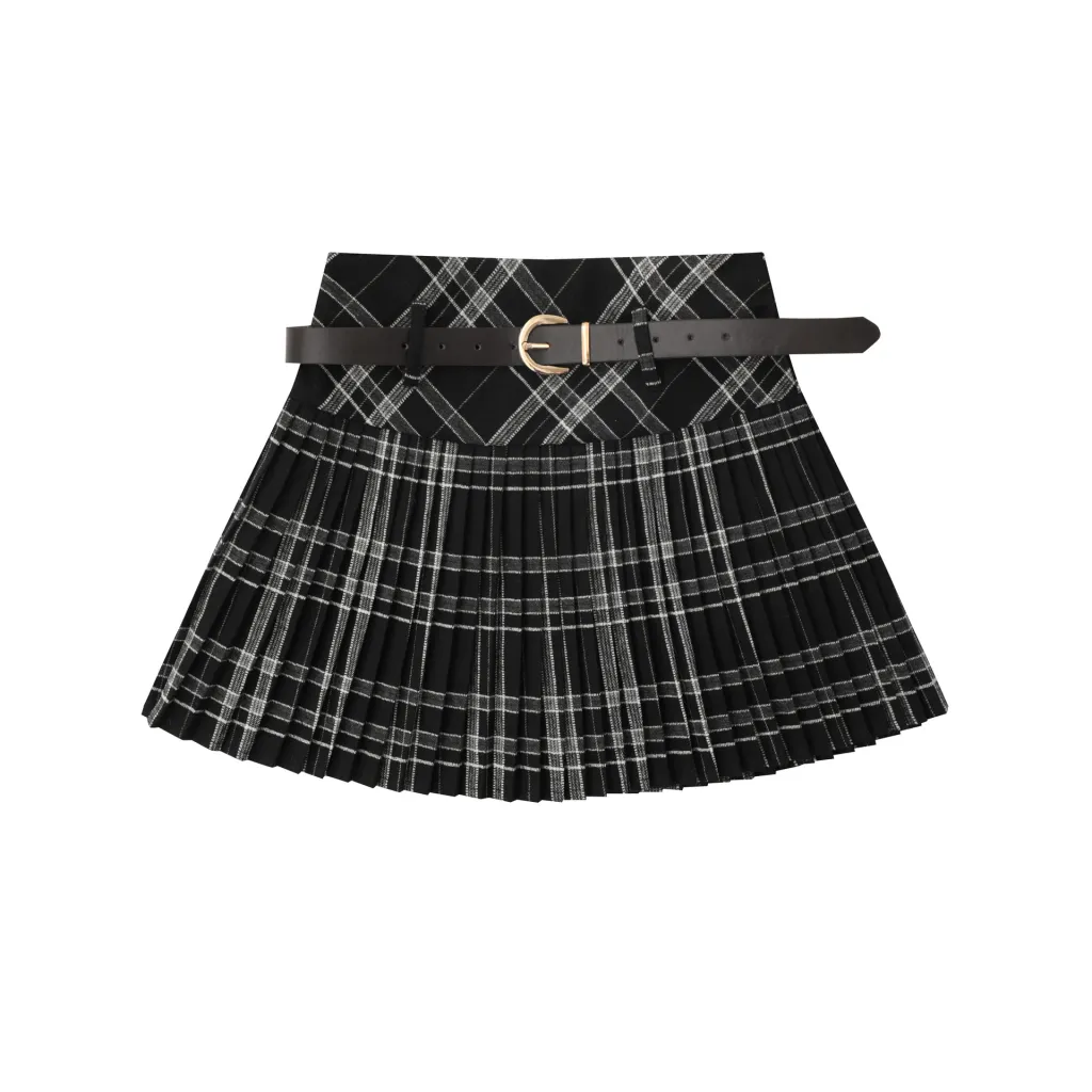 High Waist Slimming Sports Culottes College Classic Style Short Skirt - Black
