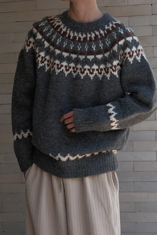 Retro Contrast Color Sweater Knitwear Gray - Shop at LoveMi