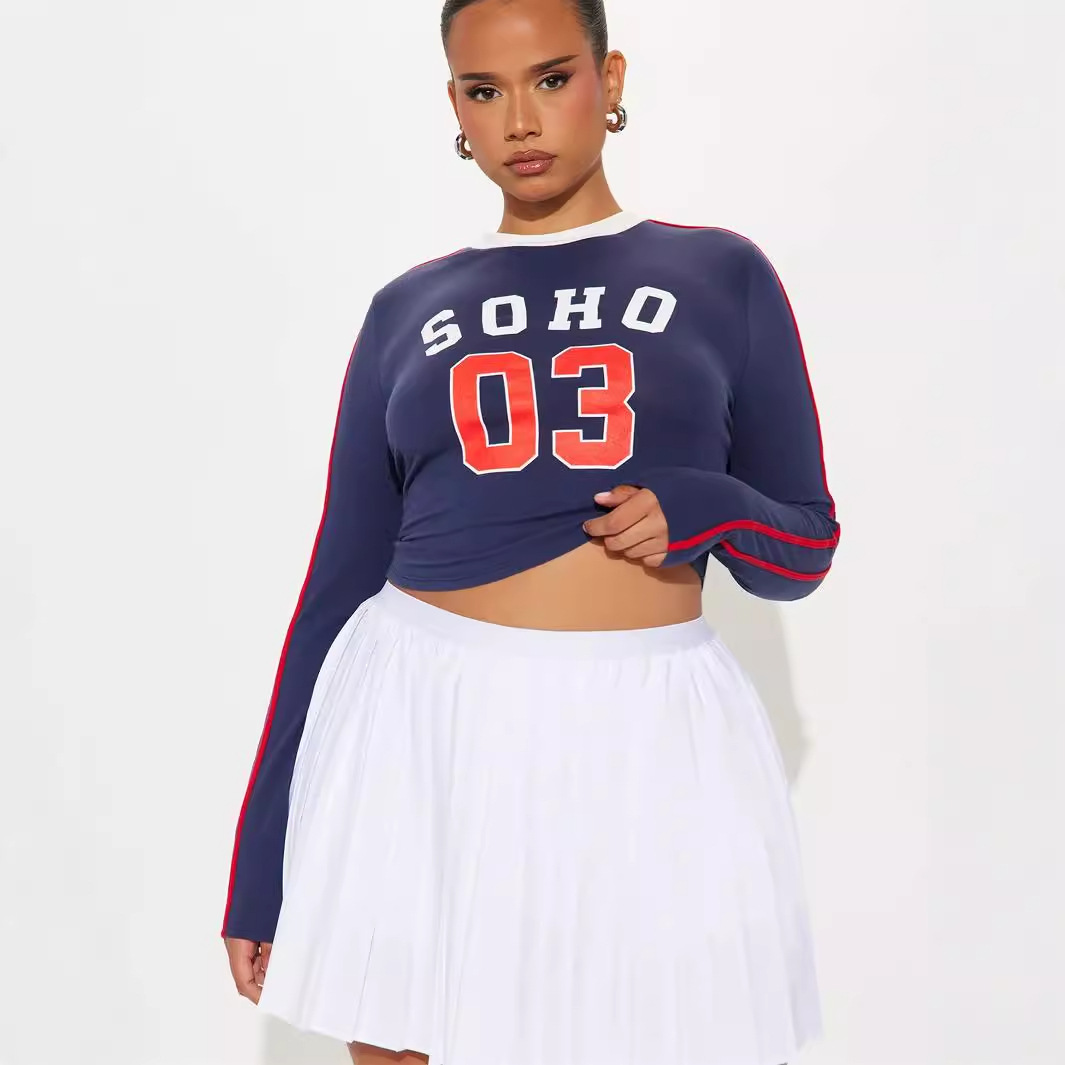 Sports And Leisure Style Long-sleeved Top Round Neck Base