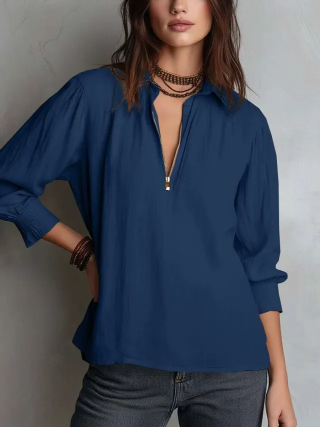 Womens Western style Shirt collar Pullover Blue - Shop at LoveMi