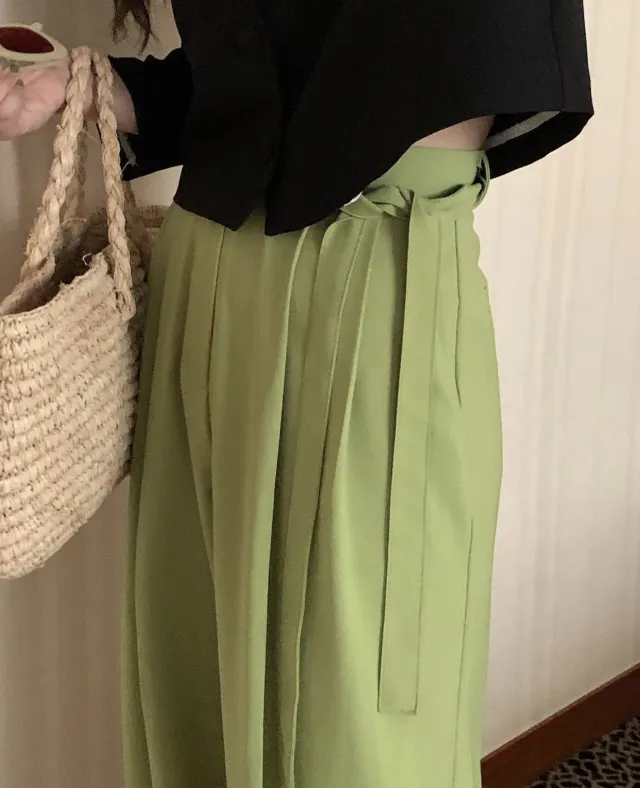 New Wide leg Pants Women's High Waist Drooping Suit Pants Loose Dark Green - Shop at LoveMi