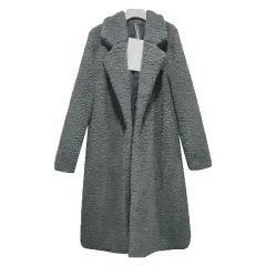FallWinter Slim Women's Lapel Long Sleeve Solid Color Street Coat Clothing - Dark Gray - View 1