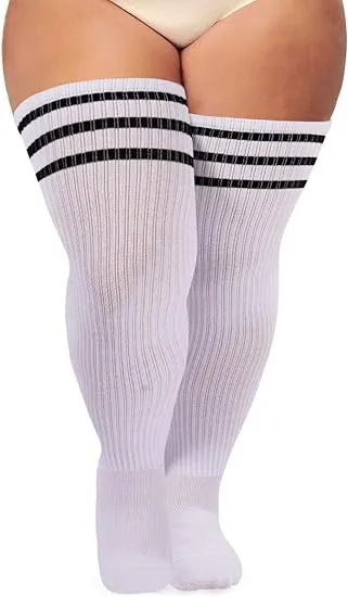Plus sized Plus Size Knee Socks Long barreled Compression Stockings White With Black Stripes - Shop at LoveMi