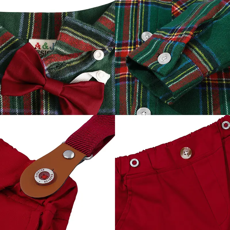 Boy Fashionable Suit Plaid Shirt Outfit