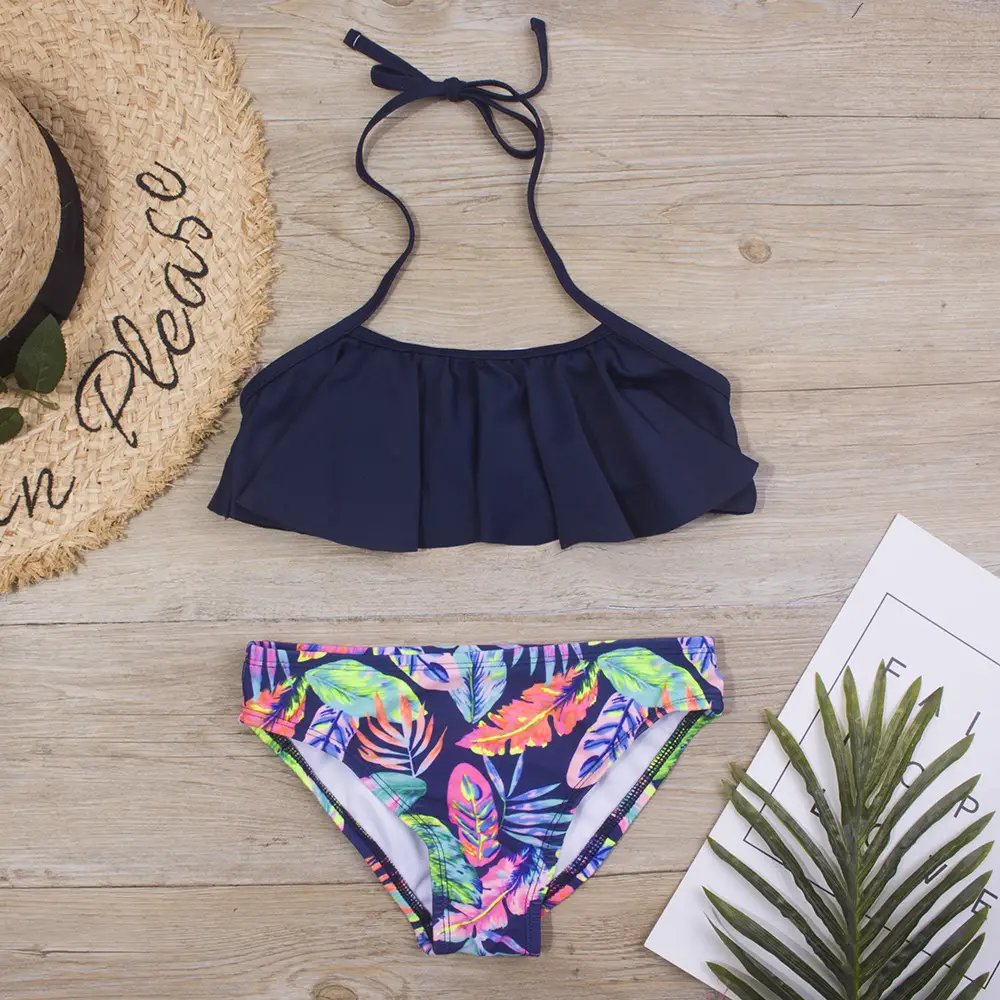 Swimsuit Feather Printed Lace Up Bikini