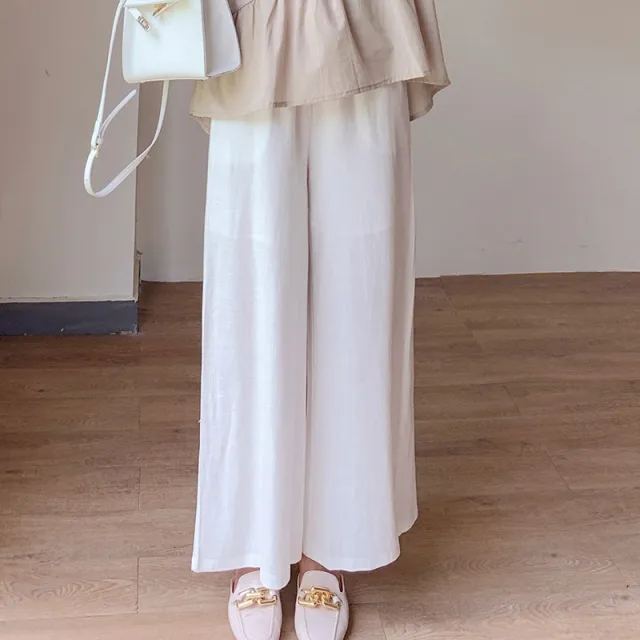 Women's Versatile Wide Leg Pants Elastic Waist White - Shop at LoveMi