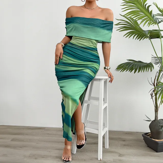 Women's Temperament Contrast Color Off shoulder Tube Top Dress Green - Shop at LoveMi