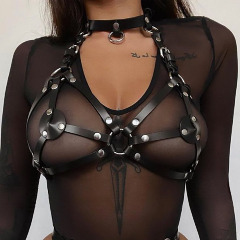 Women's Fashion PU Slim Bundling Leather Bondage Set Top - Shop at LoveMi