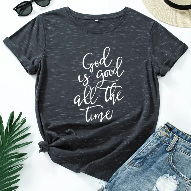 European And American Women's Clothing Cotton Loose Round Neck Letter Print Short Sleeve T shirt Gray - Shop at LoveMi