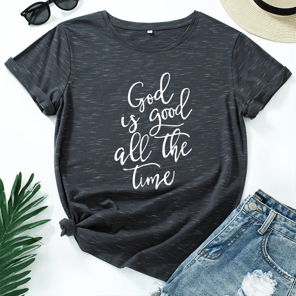 European And American Women's Clothing Cotton Loose Round Neck Letter Print Short Sleeve T-shirt - Grey