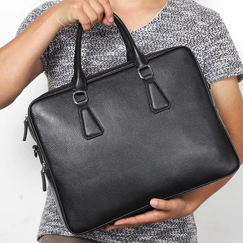 Handbag Men's Leather Briefcase Cowhide Horizontal Large