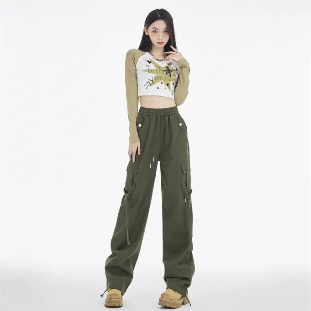 Women's High Waist Loose Wide Legs Overalls Army Green 401 - Shop at LoveMi