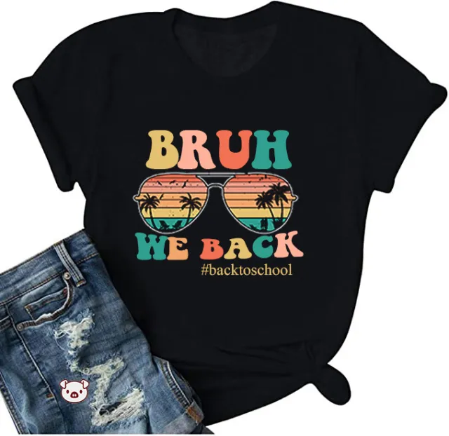 Back To Shcool Printed Colored Cotton T shirt Colored Cotton Black - Shop at LoveMi