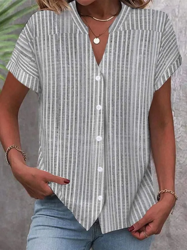 European And American New Short sleeved Shirt Navy Style Striped Casual T shirt Gray - Shop at LoveMi
