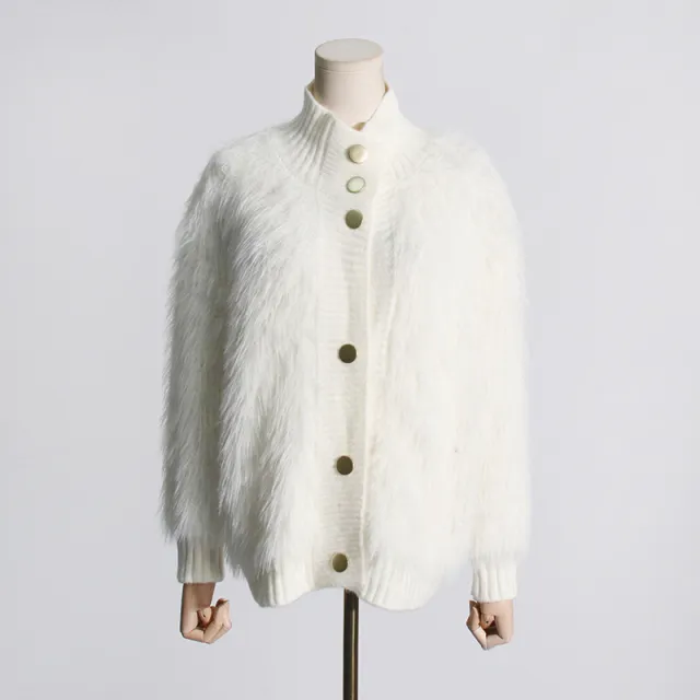 Spring Fashion High Collar Waterproof Mink Velvet Women's Sweater Coat Creamy White - Shop at LoveMi