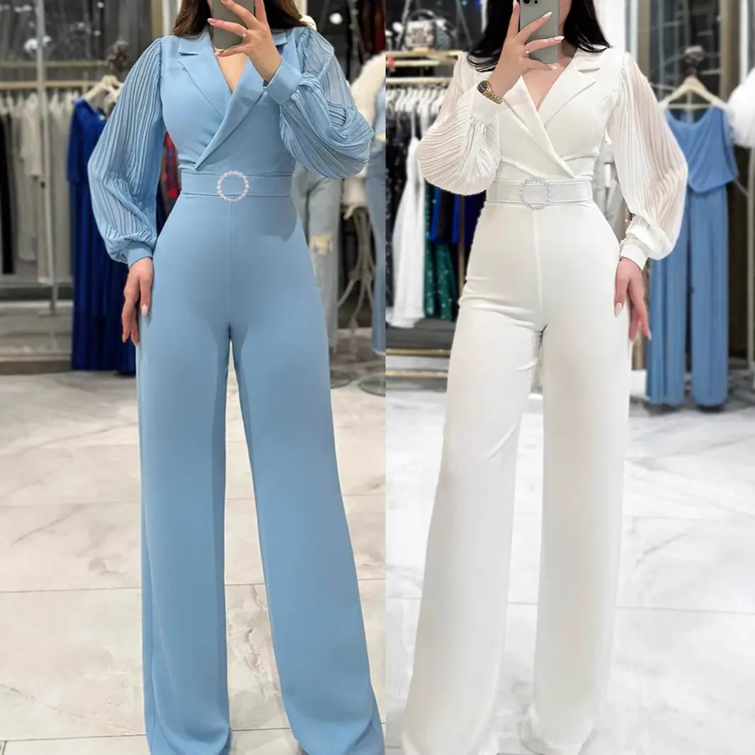 Fitted Jumpsuit With Pleated Long Sleeves