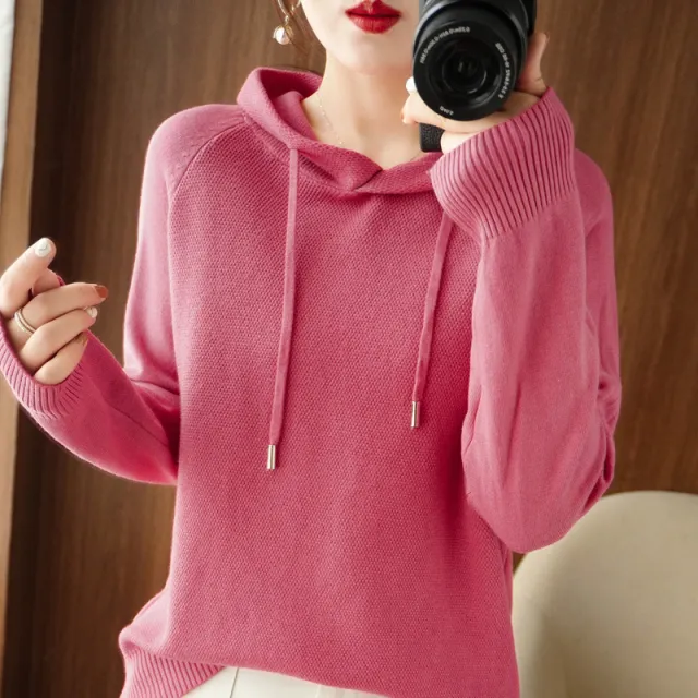 Ladies Hooded Bottoming Shirt Casual Sweatshirt Raspberry - Shop at LoveMi