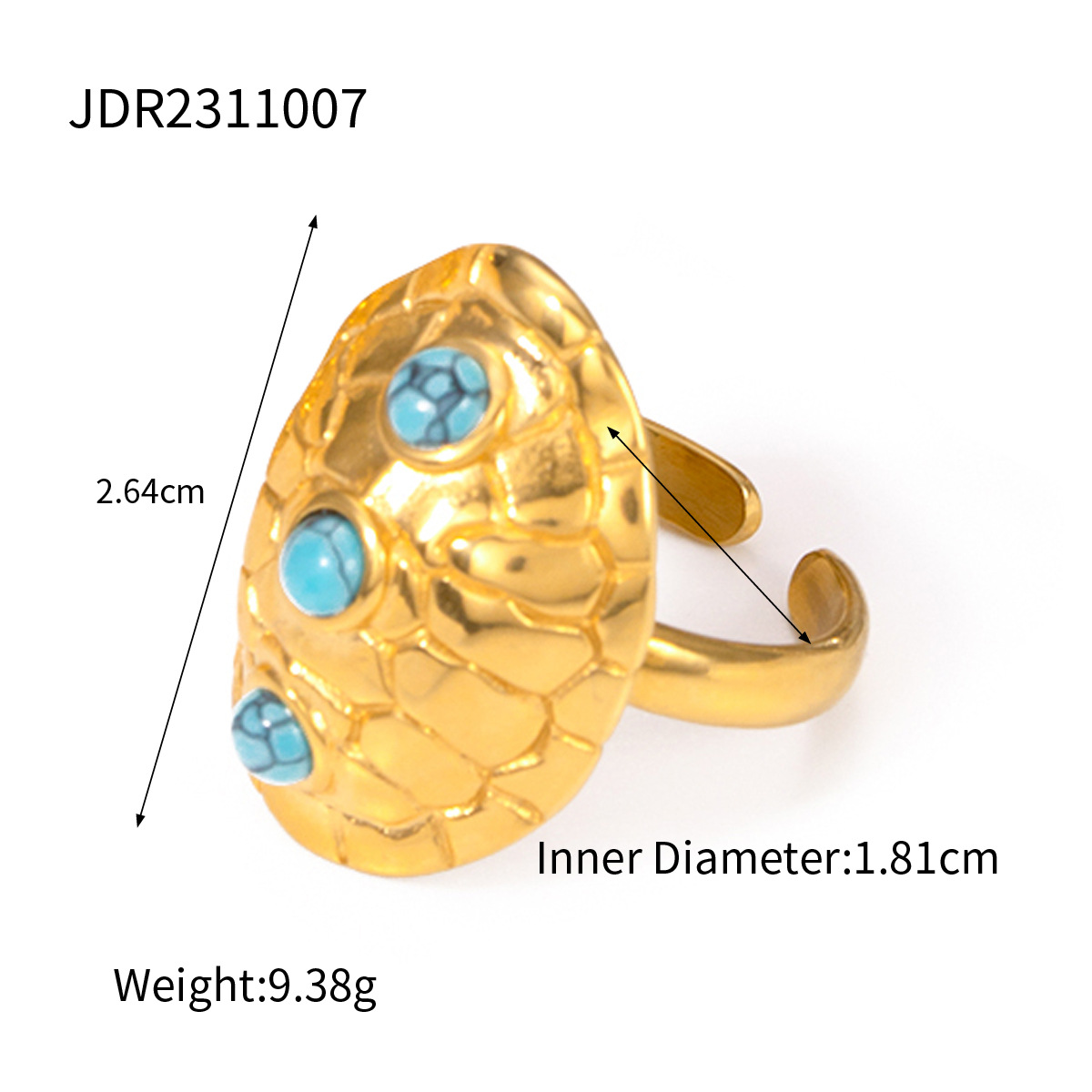Stainless Steel Inlaid Turquoise Turtle Shell Opening Ring