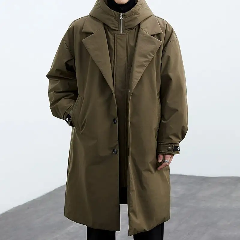 Men's False Two Pieces Hooded Mid-length Trench