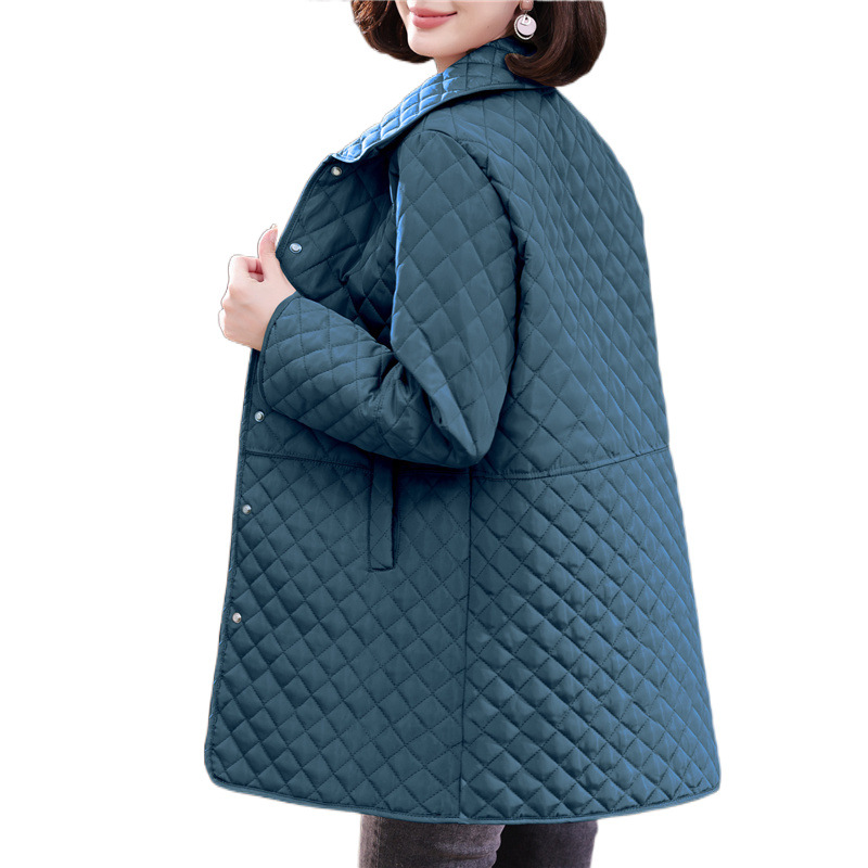 Women's Mid-length Plus Size Diamond Plaid Cotton-padded Jacket