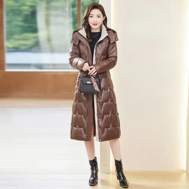 Down Cotton padded Coat For Women Long Below The Knee Brown - Shop at LoveMi