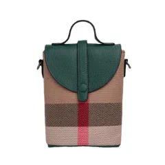 Women's Graceful And Fashionable Leather Plaid Crossbody Shoulder Bag - Green - View 1