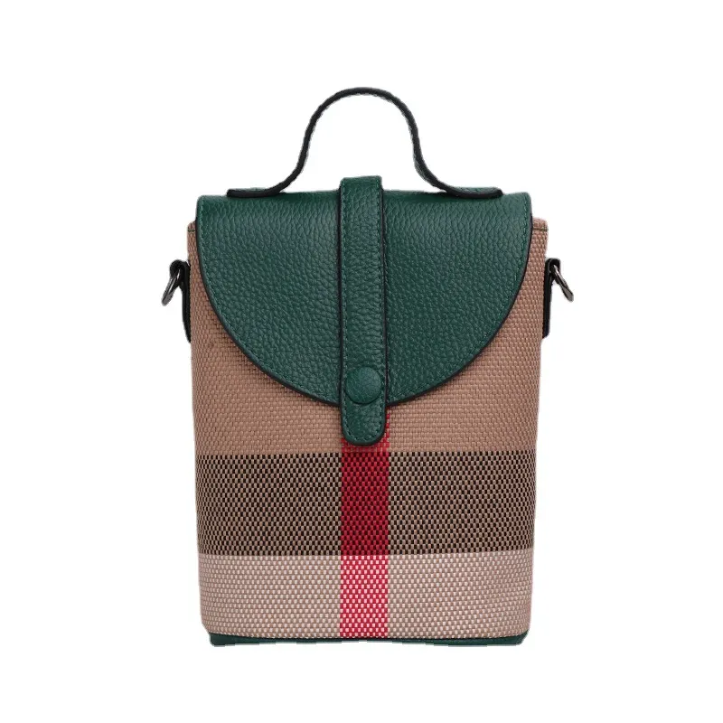 Women's Graceful And Fashionable Leather Plaid Crossbody Shoulder Bag - Green