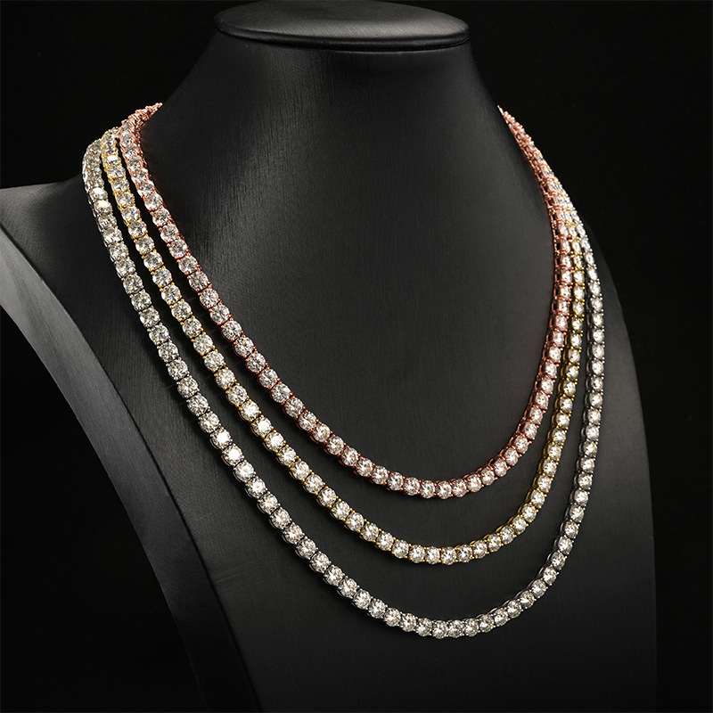 4mm 925 Silver Inlaid Moissanite Hip-Hop Single-Stone Men's Tennis Chain