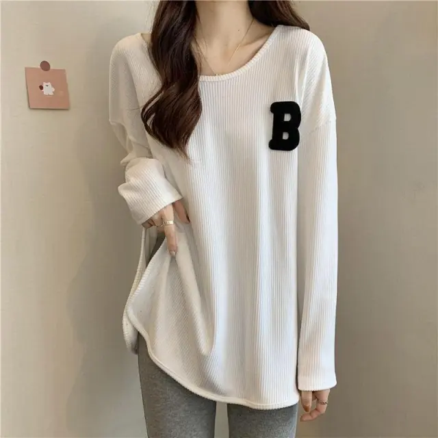 New Relaxed fit, Slimming, Western style, Versatile Embroidered Plus size Base Top White - Shop at LoveMi