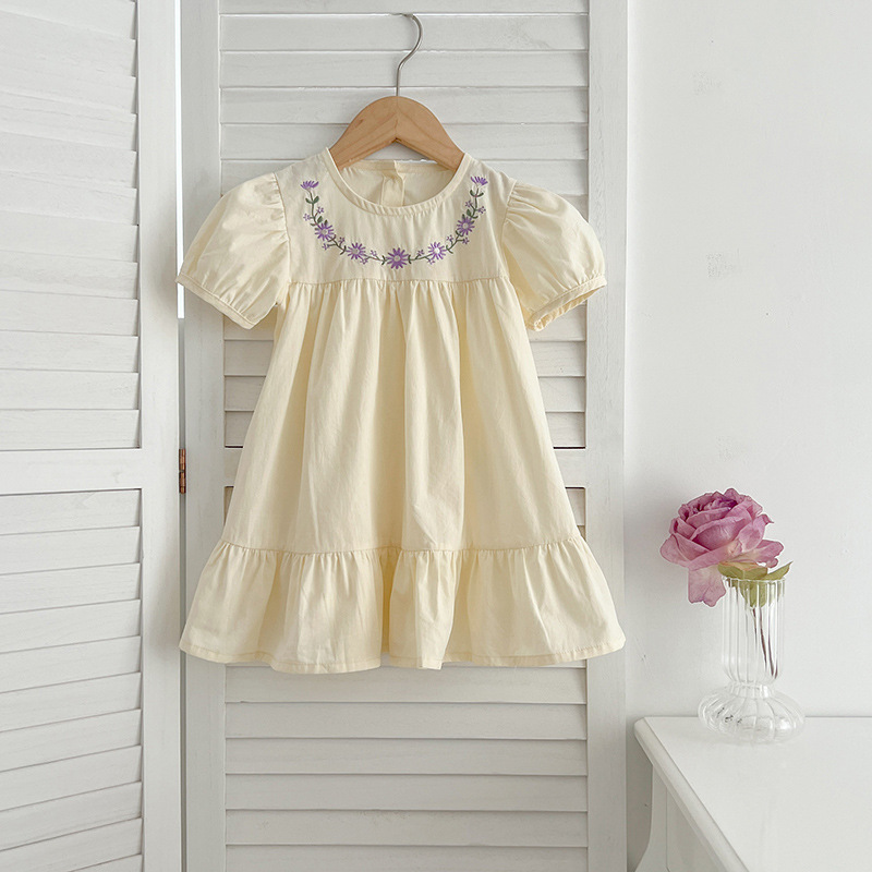 Little Girls Embroidered Flower Short-Sleeve Dress