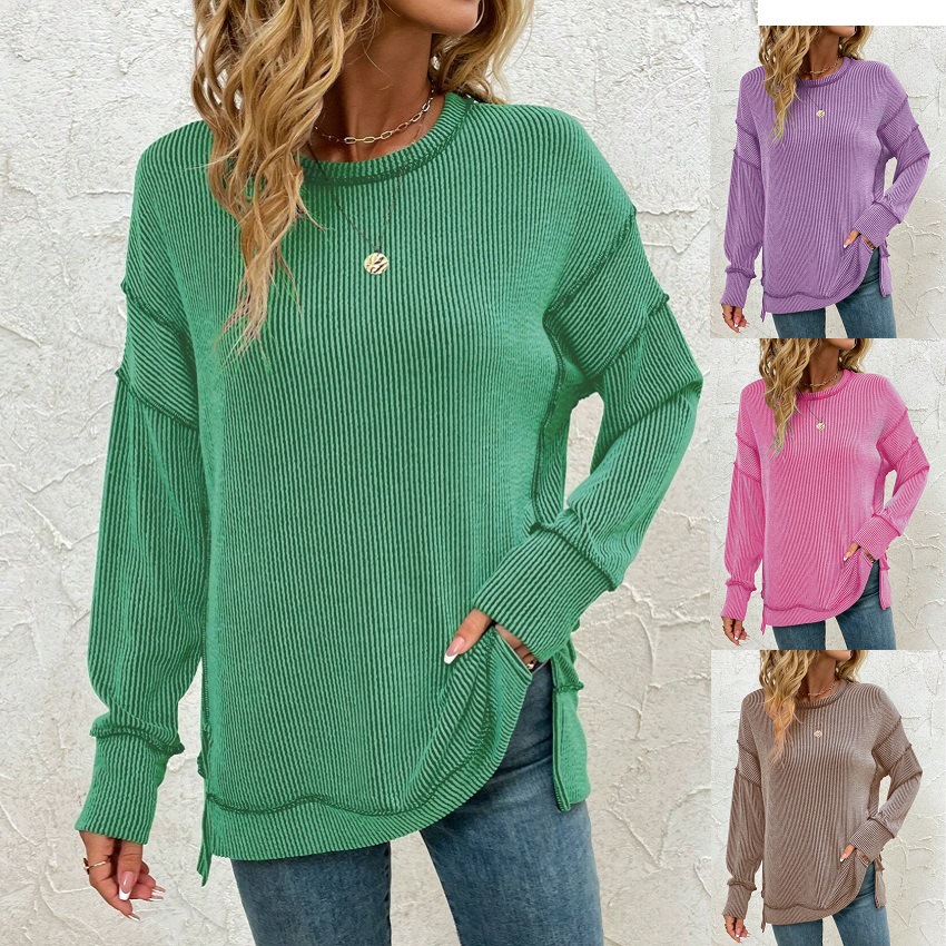 Split-front Long-sleeve Loose-fitting Sweatshirt Hoodie