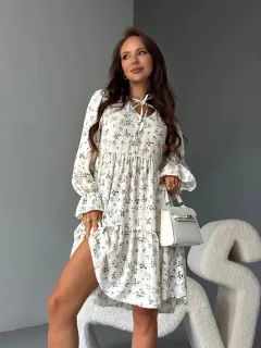 Lantern-sleeve Loose-fitting Dress For Women - Flower 2-L - View 1