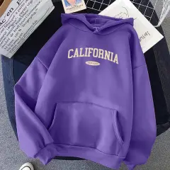 Women's Hooded Street Pocket Round Neck Sweatshirt - Purple - View 1