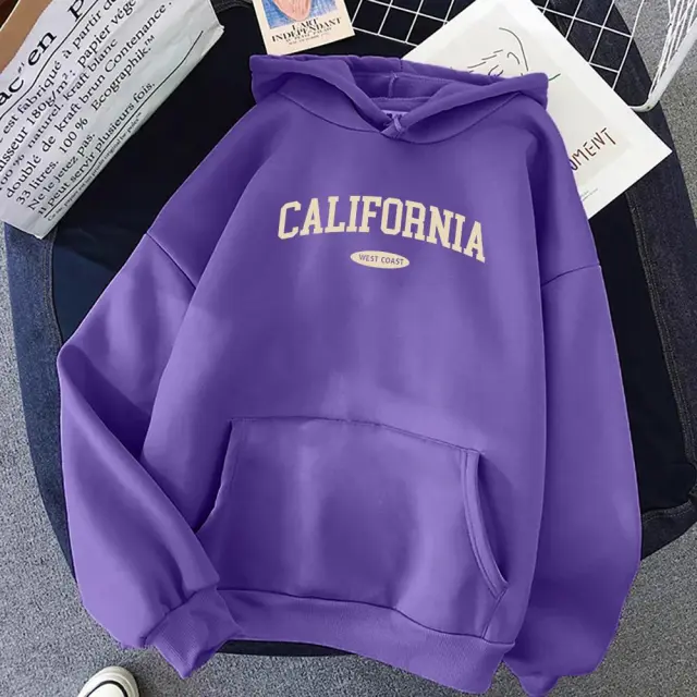 Women's Hooded Street Pocket Round Neck Sweatshirt Purple - Shop at LoveMi
